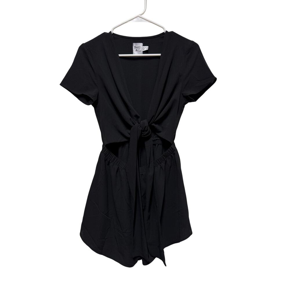 Princess Polly Romper Virgo Tie Front Cut Out Playsuit Black Size 4 - Picture 2 of 5